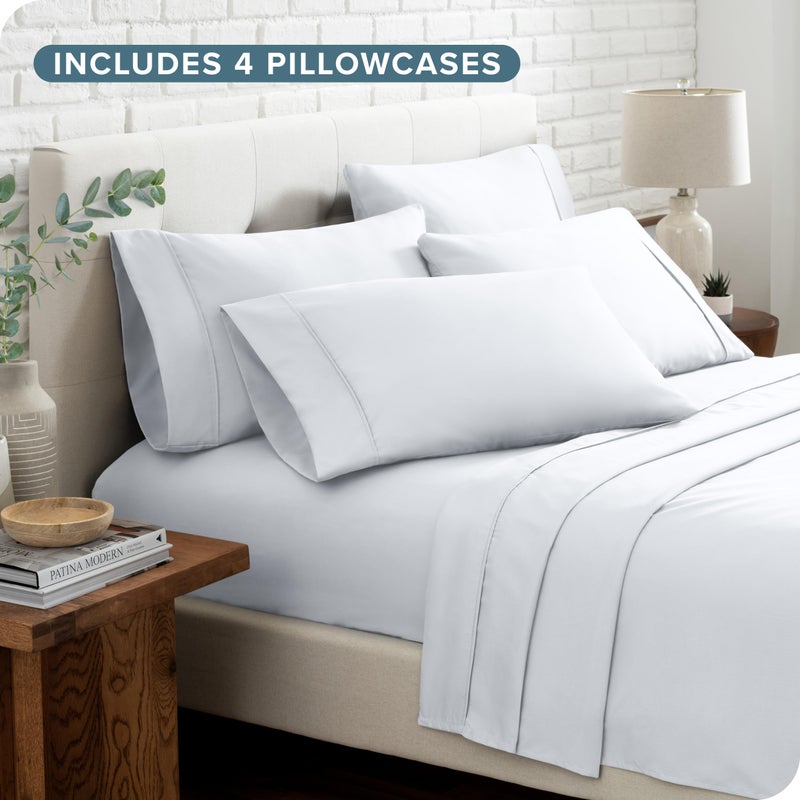 Bare Home Hotel Luxury Full XL Sheet Set  Extra Soft - 6 Piece Set - Deep Pockets - Easy Fit - Cooling & Breathable - Wrinkle  Fade  Stain Resistant - Includes 4 Pillowcases (Full XL  White) - Image 5